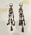 Earring, One of a Pair, Silver, gold, coral, seed pearls, glass